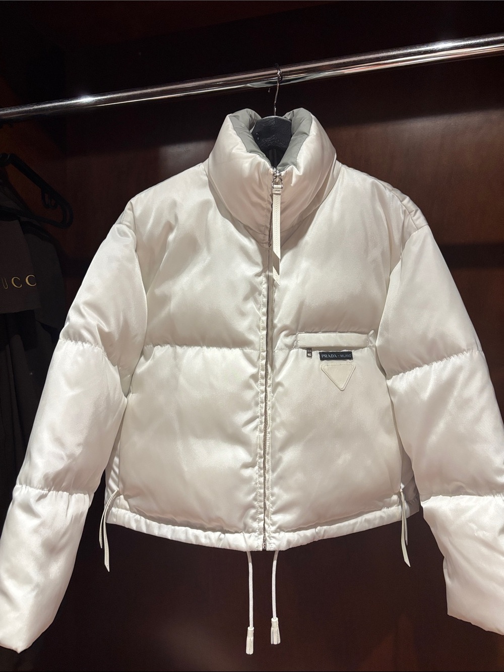 Prada White Cropped Puffer Jacket with High Collar